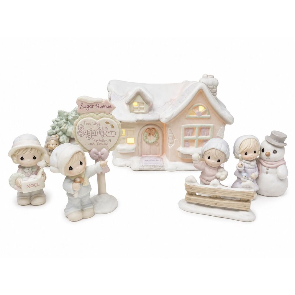 Precious Moments Sugar Town 7 Pc Christmas Village Sam’s House Lot w/ Boxes VTG